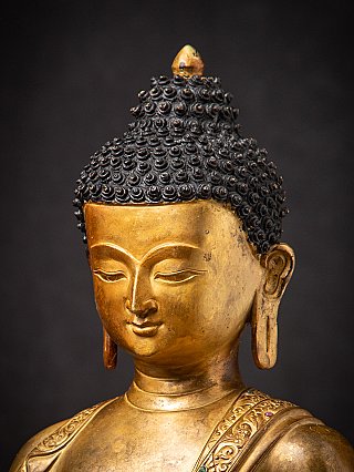 Buddha-Kopf aus Bronze, Dreiviertelansicht mit Haarlocken und Ohr