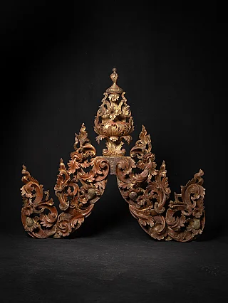 Large antique Burmese wooden temple panel