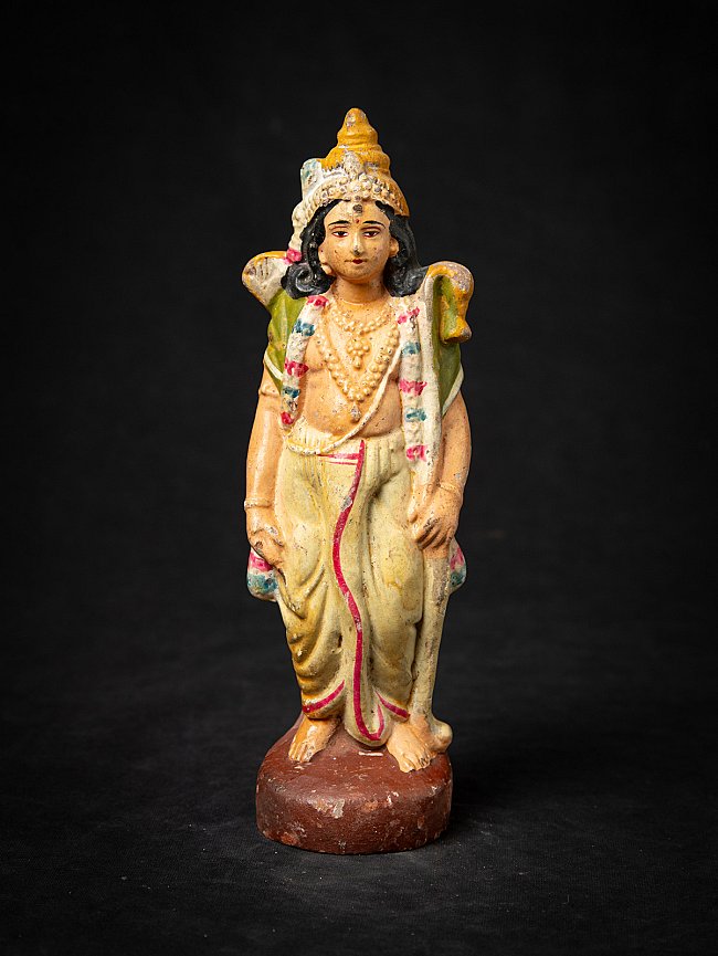 Rama statue in antique painted wood from India, full front view