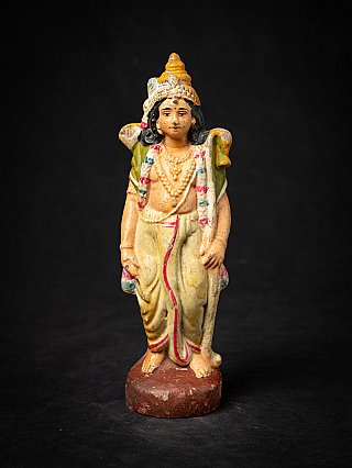 Rama statue in antique painted wood from India, full front view