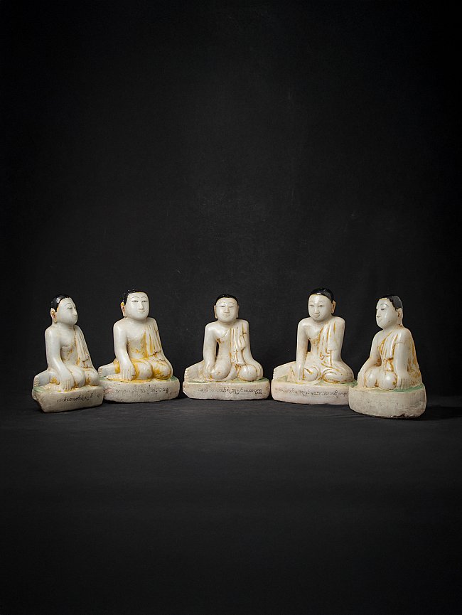 Set van 5 antieke marmeren monniken