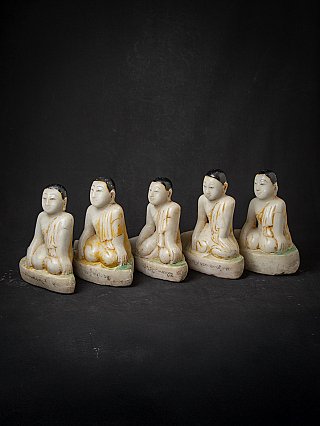 Set van 5 antieke marmeren monniken