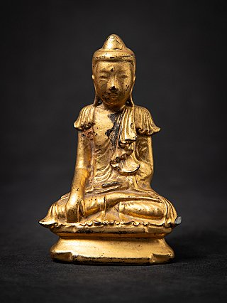 Antique wooden Shan Buddha statue from Burma (Myanmar), seated in bhumisparsha mudra, front view