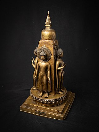 Seltene antike Bronze-Stupa mit vier Bronze Buddhafiguren