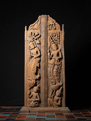 Pair antique wooden Burmese temple doors