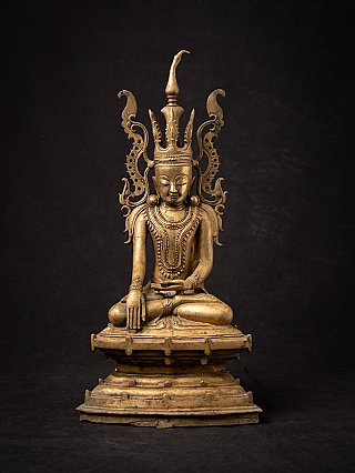 Burmese bronze Buddha statue, seated in bhumisparsha mudra, full front view