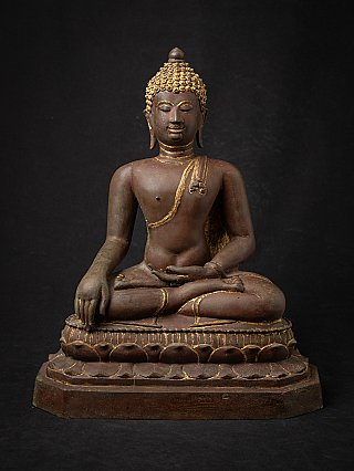 Thailändische Chiang-Saen-Buddha-Statue aus Bronze, Bhumisparsha-Mudra, Frontalansicht