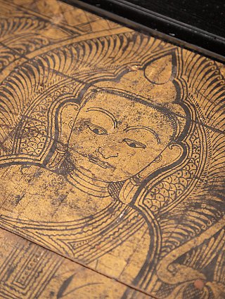 Antikes hölzernes vergoldetes Buddha-Paneel