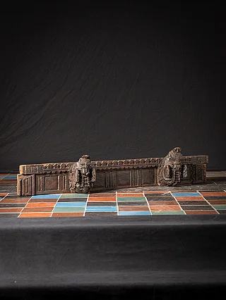 Antique Indian temple panel with two horse heads