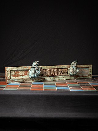Antique Indian temple panel with two horse heads