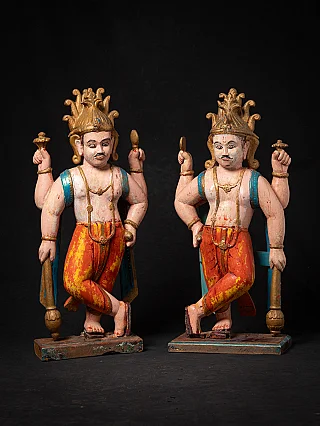 Set of Two Antique Wooden Dvarapala Figures – India, 19th century