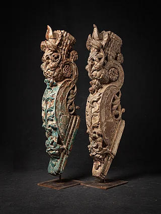 Set of antique wooden Indian temple fragments