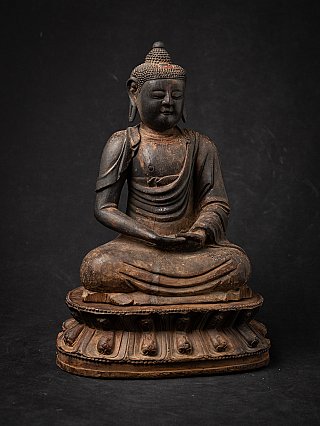 Seltene chinesische hölzerne Buddhafigur aus dem 16. Jh.