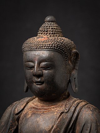 Seltene chinesische hölzerne Buddhafigur aus dem 16. Jh.
