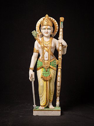 Rama marble statue from India, standing full front with bow and arrow
