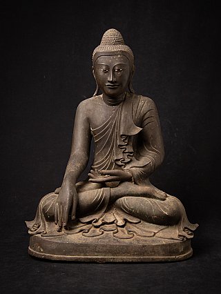 Burmese Mandalay Buddha statue in bronze, seated in bhumisparsha mudra, full front view