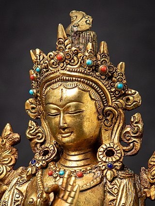 Alte bronzene nepalesische Figur der Weißen Tara
