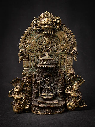 Antique Nepalese bronze altar with Manjushri