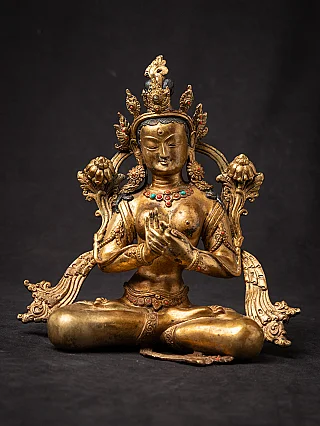 Old gilded bronze seated Tara in vajra (lotus) position