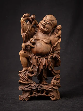 Beautiful old wooden Chinese laughing Buddha