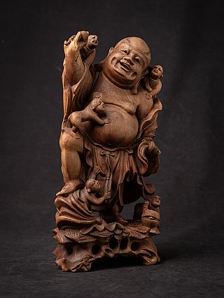 Beautiful old wooden Chinese laughing Buddha
