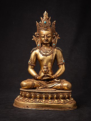 Nepalees bronzen Buddha Aparmita-beeld, zittend op lotussokkel, vooraanzicht