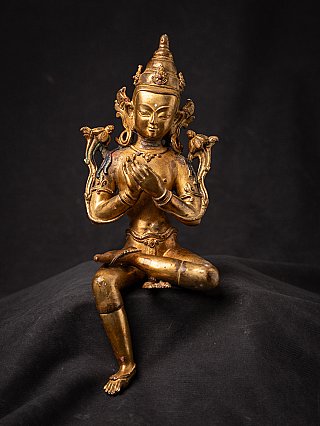 Nepalees bronzen bodhisattvabeeld, zittend met dharmachakra-mudra, vooraanzicht