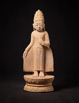 Burmese Buddha statue, 19th century, full front view standing on a lotus base