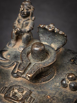 Antique Indian bronze Shiva Lingam altar