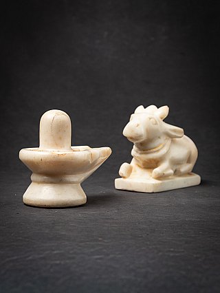 Antique marble Shiva Lingam with Nandi bull