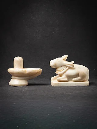 Antique marble Shiva Lingam with Nandi bull