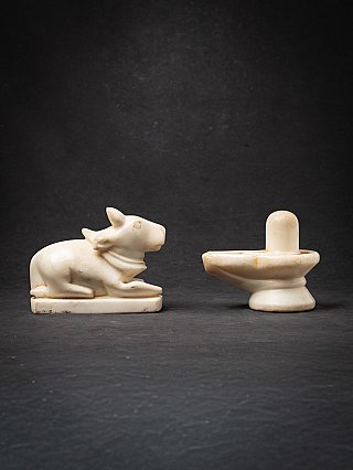 Antique marble Shiva Lingam with Nandi bull
