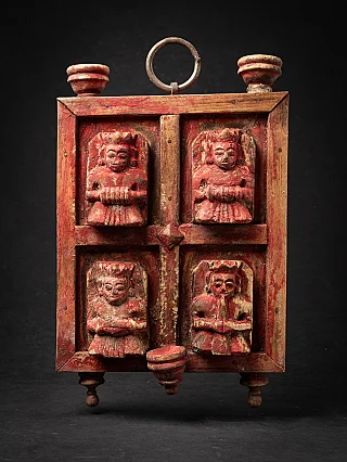 Antique Indian temple door panel with candle holders