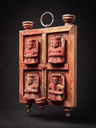 Antique Indian temple door panel with candle holders