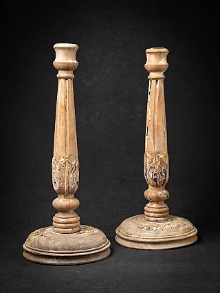 Set of antique wooden Indian candle holders
