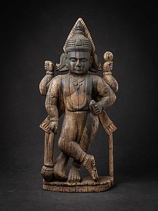 Antique Wooden Hindu Dvarapala Temple Guardian Figure