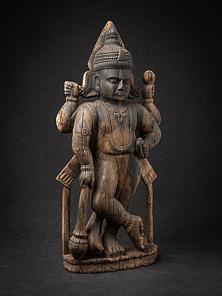 Antique Wooden Hindu Dvarapala Temple Guardian Figure