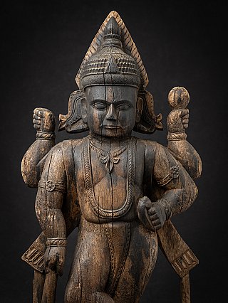 Antique Wooden Hindu Dvarapala Temple Guardian Figure