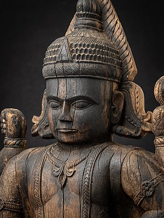 Antique Wooden Hindu Dvarapala Temple Guardian Figure