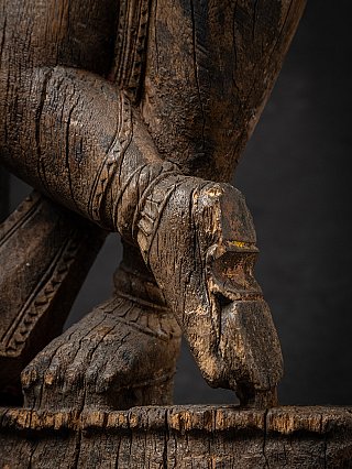 Antique Wooden Hindu Dvarapala Temple Guardian Figure