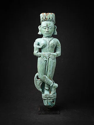 Antique wooden Indian statue of a mother figure with child