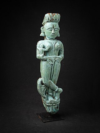 Antique wooden Indian statue of a mother figure with child