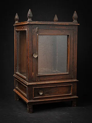 Antique wooden Indian temple cabinet with glass panels