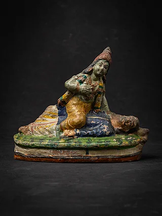 Antike indische Terrakotta-Figur von Krishna beim Töten von Kamsa