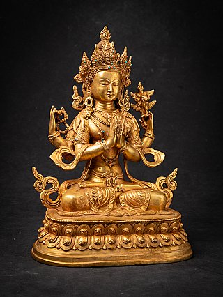 Alte vergoldete Nepalesische Chenrezig Figur aus Bronze