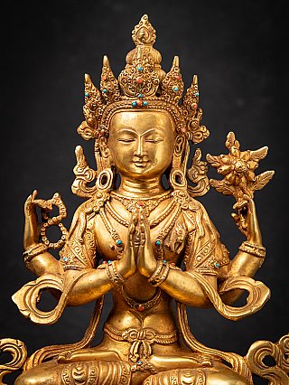 Alte vergoldete Nepalesische Chenrezig Figur aus Bronze