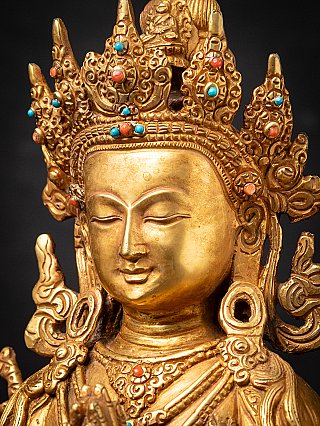 Alte vergoldete Nepalesische Chenrezig Figur aus Bronze