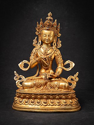 Nepalesische Vajrasattva-Statue aus Bronze auf Lotussockel, Frontalansicht