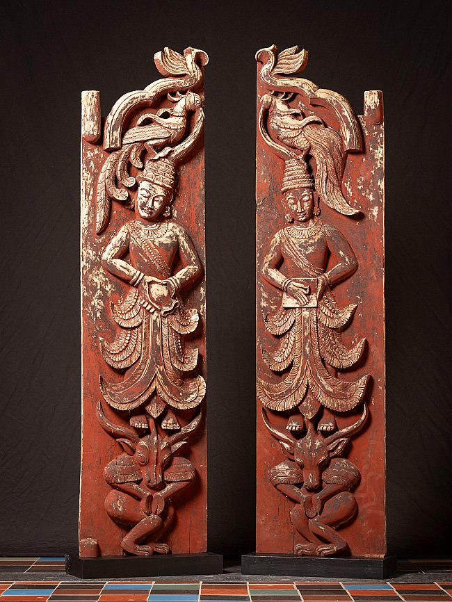 Pair antique wooden Burmese Temple doors
