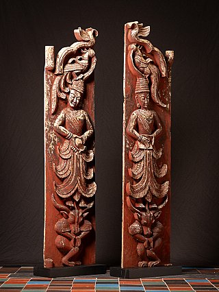 Pair antique wooden Burmese Temple doors
